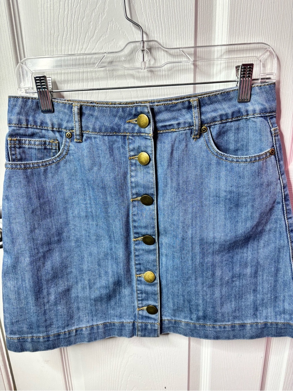Forever 21 Light Blue Button-Front Denim Mini Skirt